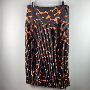 Elegant Black and Orange Pleated Midi Skirt